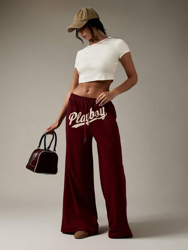 Missguided Missguided X Playboy Wide Leg Comfortable Sweatpants With Drawstring Waist