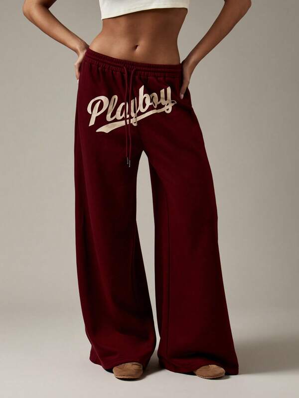 missguided Missguided x Playboy Wide Leg Comfortable Sweatpants With Drawstring Waist