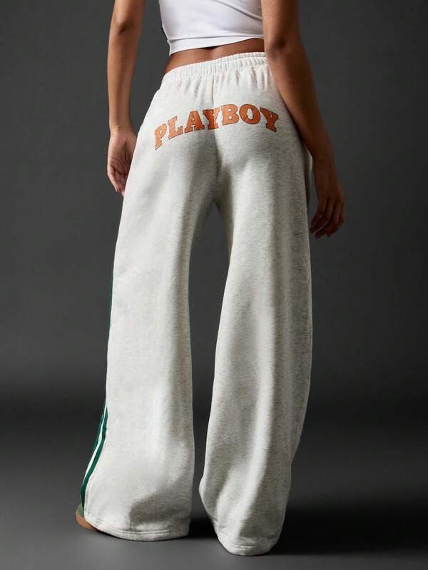 Missguided Missguided X Playboy Wide Leg Drawstring Fleece Sweatpants
