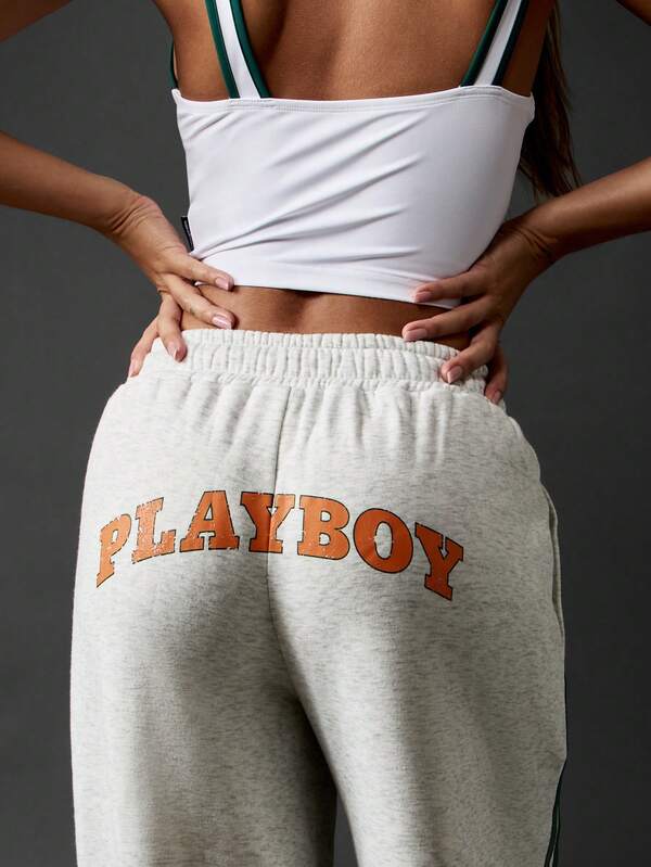 Missguided Missguided X Playboy Wide Leg Drawstring Fleece Sweatpants