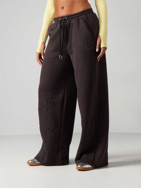 Missguided Missguided X Playboy Wide Leg Embossed Joggers With Drawstring