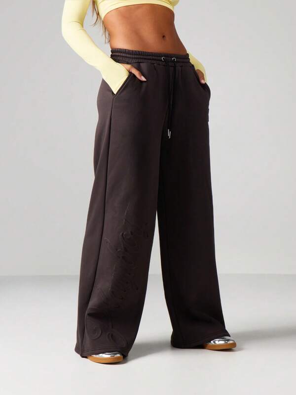 missguided Missguided x Playboy Wide Leg Embossed Joggers With Drawstring