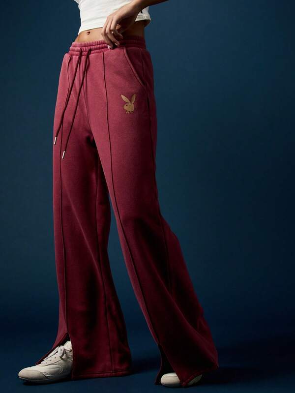 Missguided Missguided X Playboy Wide Leg Flared Jogger Pants With Side Pockets
