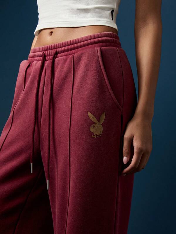 Missguided Missguided X Playboy Wide Leg Flared Jogger Pants With Side Pockets