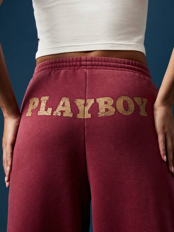 Missguided Missguided X Playboy Wide Leg Flared Jogger Pants With Side Pockets
