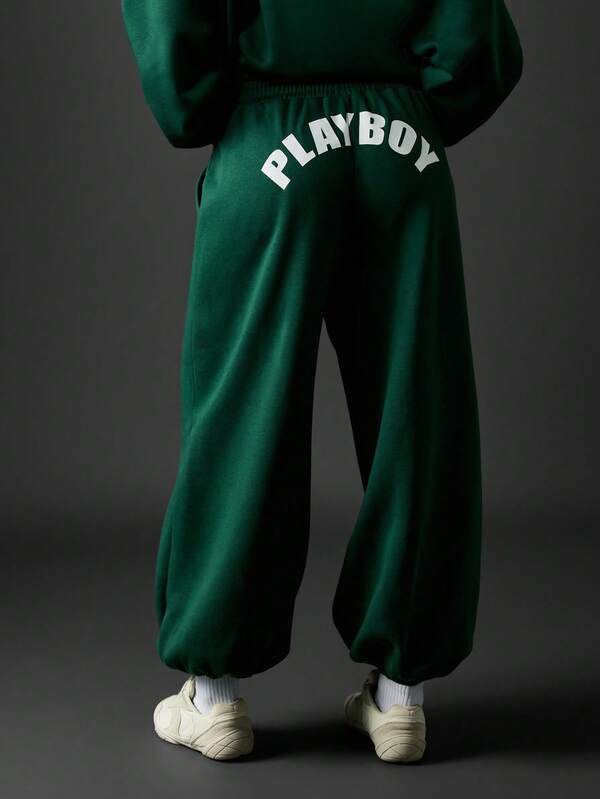 Missguided Missguided X Playboy Wide Leg Fleece Sweatpants With Bunny Logo