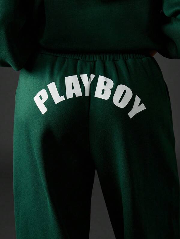 Missguided Missguided X Playboy Wide Leg Fleece Sweatpants With Bunny Logo