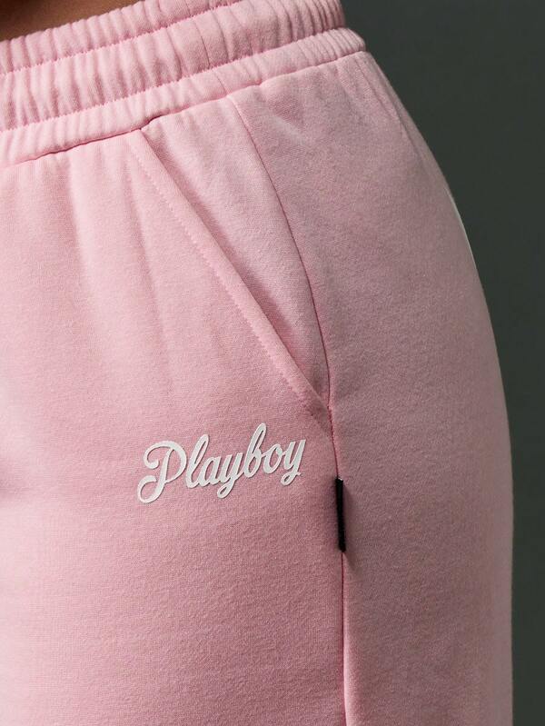 Missguided Missguided X Playboy Wide Leg Fleece Sweatpants With Elastic Waistband And Logo