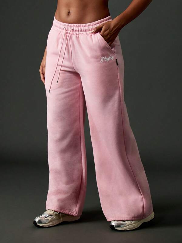 missguided Missguided x Playboy Wide Leg Fleece Sweatpants With Elastic Waistband And Logo
