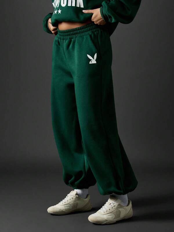 missguided Missguided x Playboy Wide Leg Fleece Sweatpants With Bunny Logo