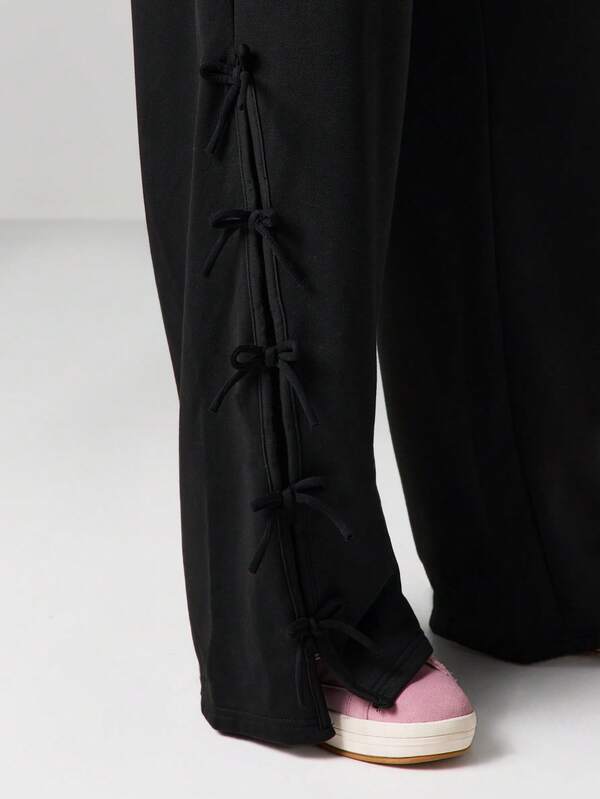 Missguided Missguided X Playboy Wide Leg Graphic Joggers With Lace Up Details