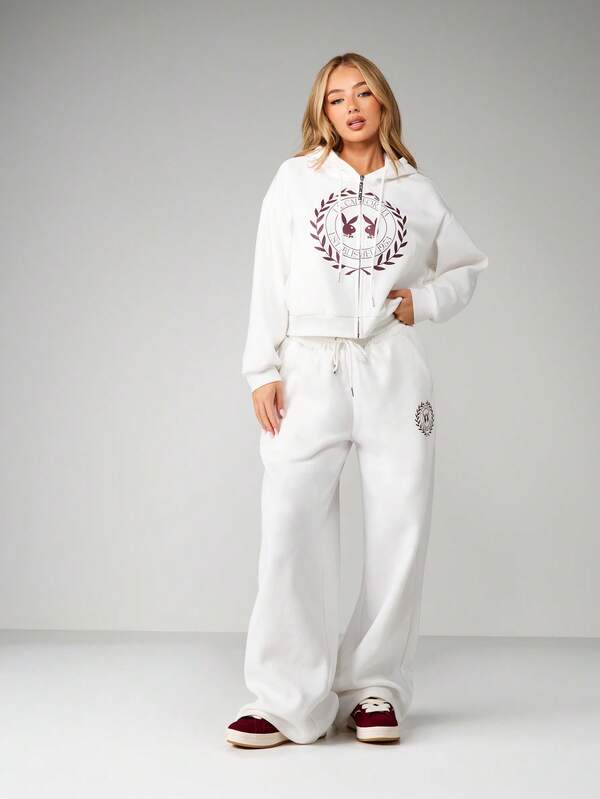 Missguided Missguided X Playboy Wide Leg Graphic Joggers With Logo