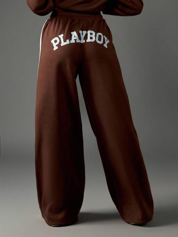 Missguided Missguided X Playboy Wide Leg Jogger Pants With Side Stripe Detail