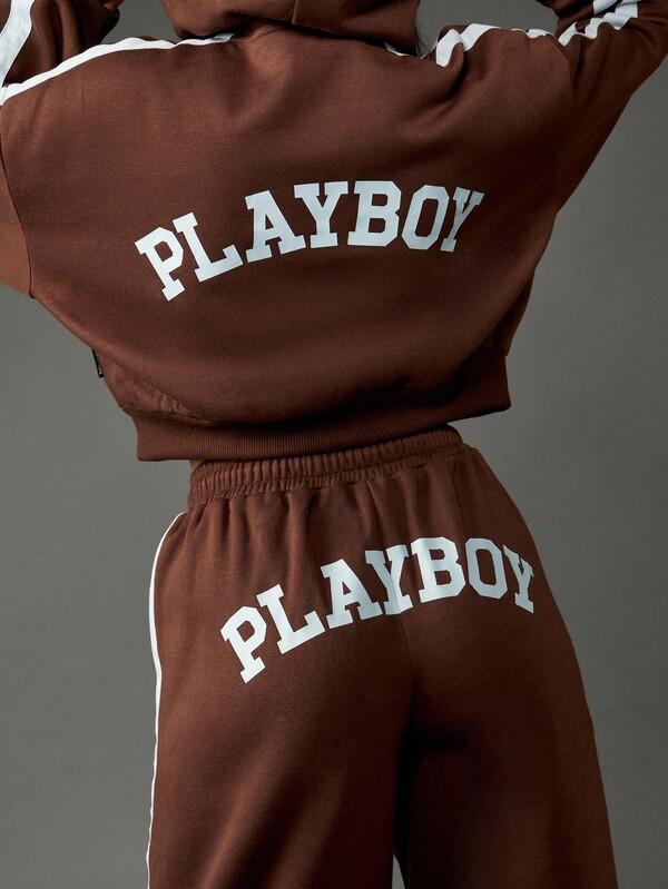 Missguided Missguided X Playboy Wide Leg Jogger Pants With Side Stripe Detail