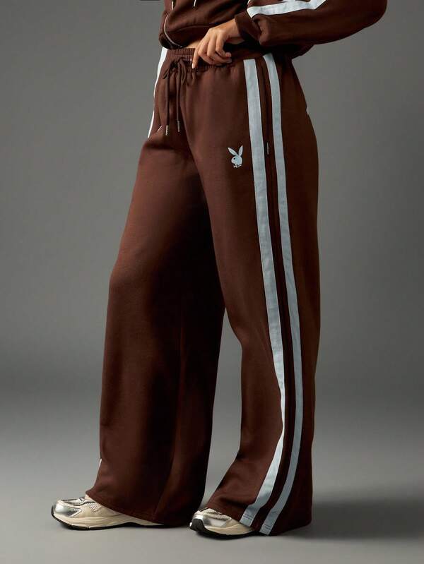 missguided Missguided x Playboy Wide Leg Jogger Pants With Side Stripe Detail