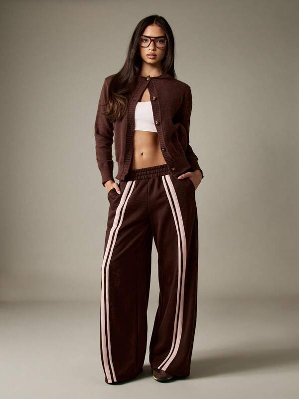 Missguided Missguided X Playboy Wide Leg Jogger Pants With Stripe Detail