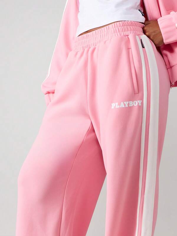 Missguided Missguided X Playboy Wide Leg Jogger Sweatpants With Side Stripes