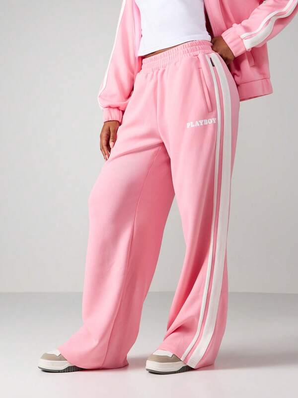 missguided Missguided x Playboy Wide Leg Jogger Sweatpants With Side Stripes
