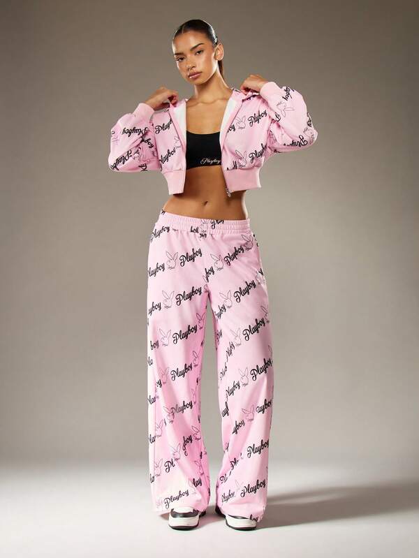 Missguided Missguided X Playboy Wide Leg Joggers With Allover Bunny Logo Print