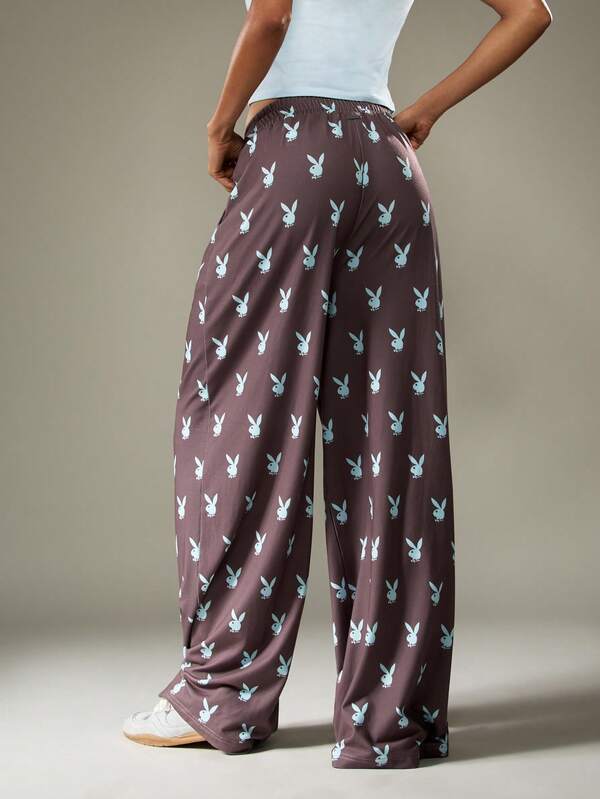 Missguided Missguided X Playboy Wide Leg Joggers With Bunny Print