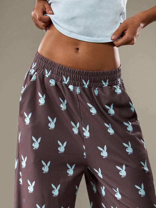 Missguided Missguided X Playboy Wide Leg Joggers With Bunny Print