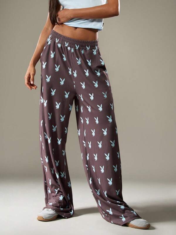 missguided Missguided x Playboy Wide Leg Joggers With Bunny Print