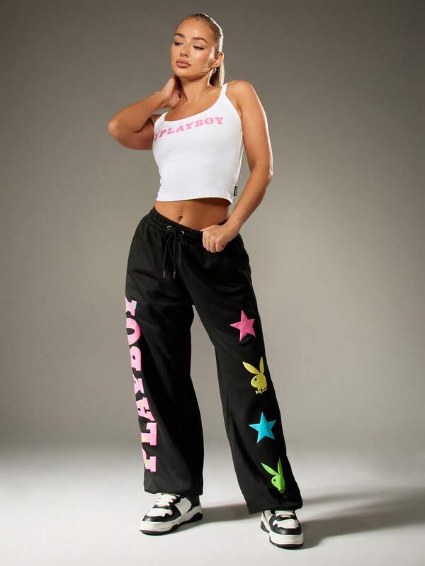 Missguided Missguided X Playboy Wide Leg Joggers With Colorful Graphics
