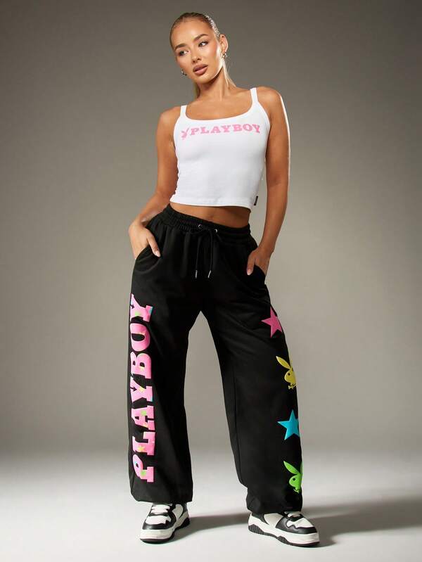 missguided Missguided x Playboy Wide Leg Joggers With Colorful Graphics
