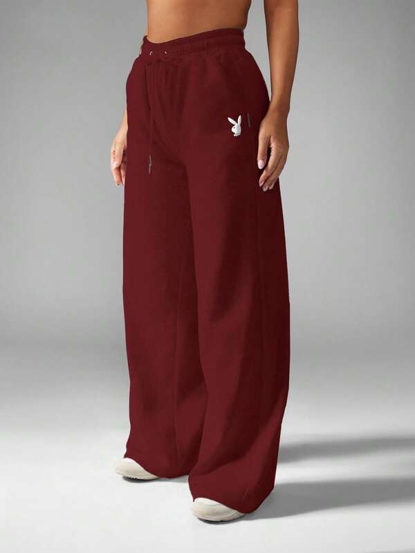 Missguided Missguided X Playboy Wide Leg Joggers With Drawstring And Logo Print