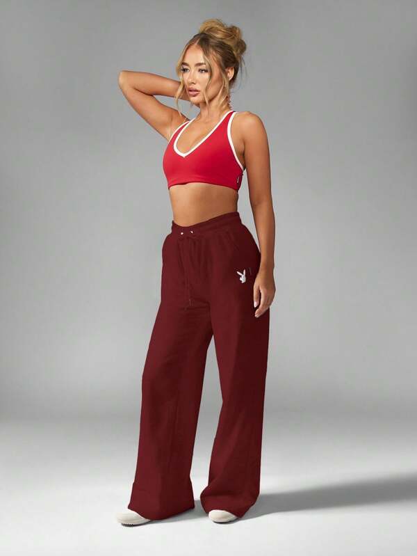 Missguided Missguided X Playboy Wide Leg Joggers With Drawstring And Logo Print
