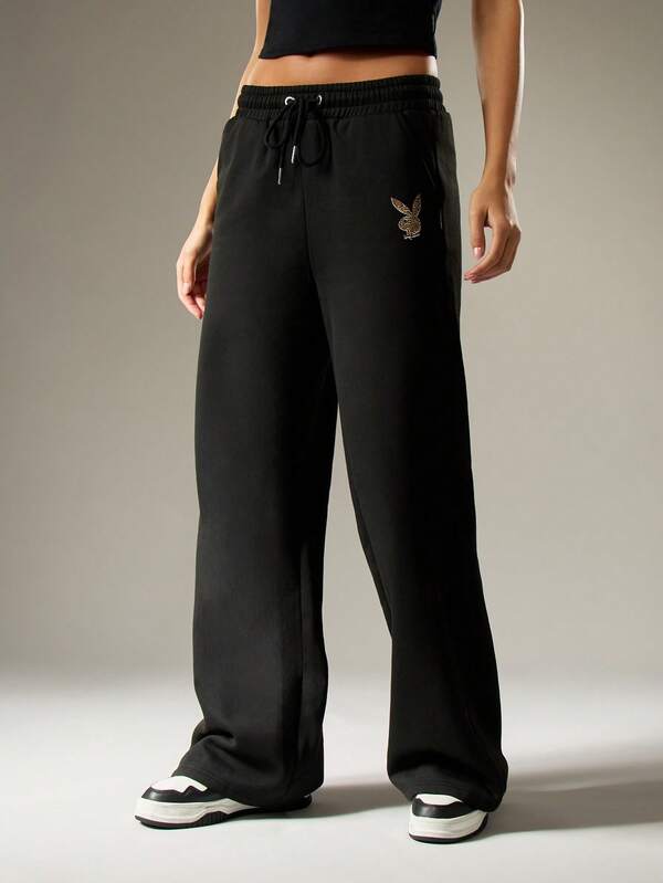 Missguided Missguided X Playboy Wide Leg Joggers With Glitter Script Logo