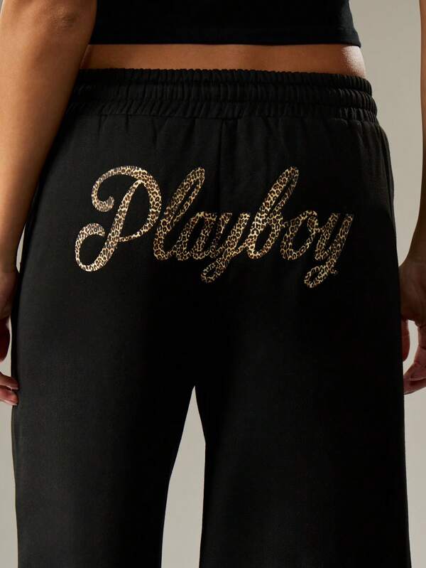 Missguided Missguided X Playboy Wide Leg Joggers With Glitter Script Logo