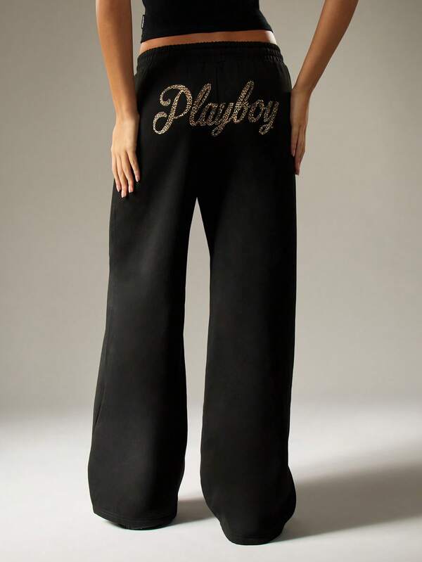 missguided Missguided x Playboy Wide Leg Joggers With Glitter Script Logo
