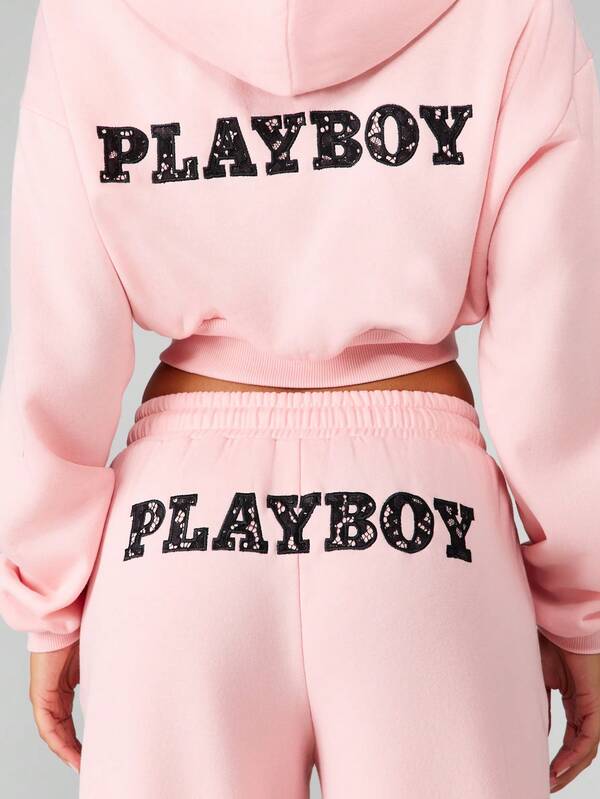 Missguided Missguided X Playboy Wide Leg Joggers With Graphic Print