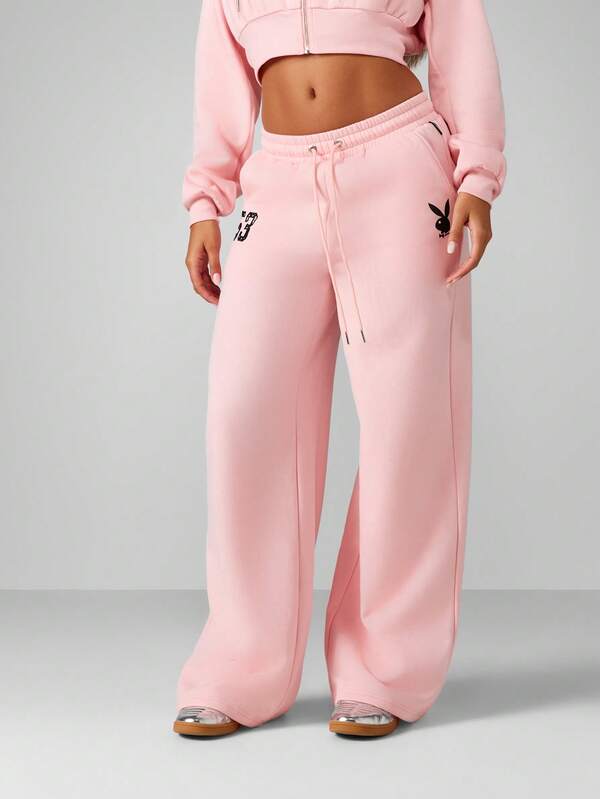 Missguided Missguided X Playboy Wide Leg Joggers With Graphic Print