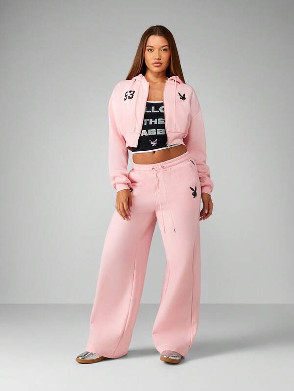 Missguided Missguided X Playboy Wide Leg Joggers With Graphic Print