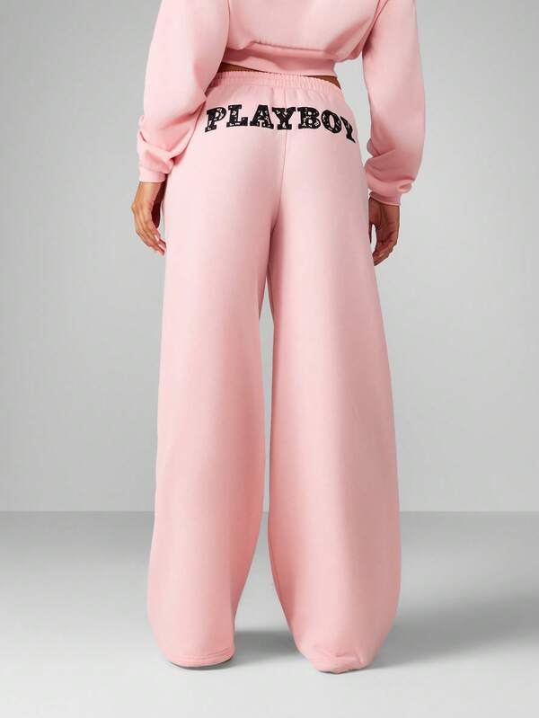 missguided Missguided x Playboy Wide Leg Joggers With Graphic Print