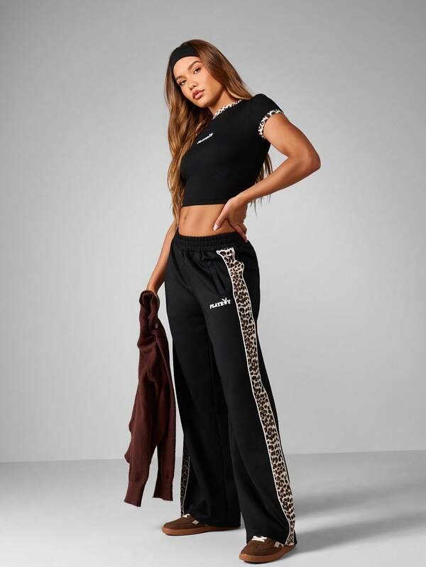 Missguided Missguided X Playboy Wide Leg Joggers With Leopard Print Stripe