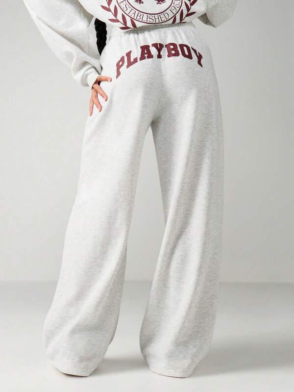 Missguided Missguided X Playboy Wide Leg Joggers With Logo Print