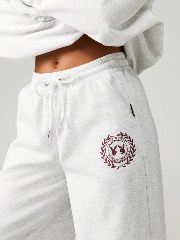 Missguided Missguided X Playboy Wide Leg Joggers With Logo Print