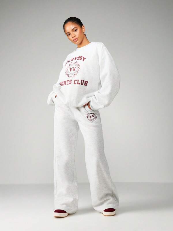 Missguided Missguided X Playboy Wide Leg Joggers With Logo Print