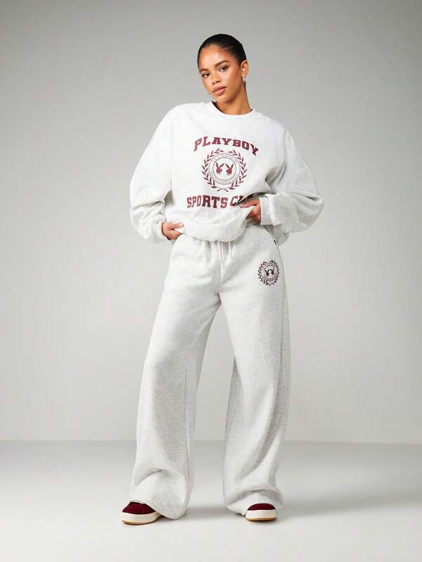 missguided Missguided x Playboy Wide Leg Joggers With Logo Print