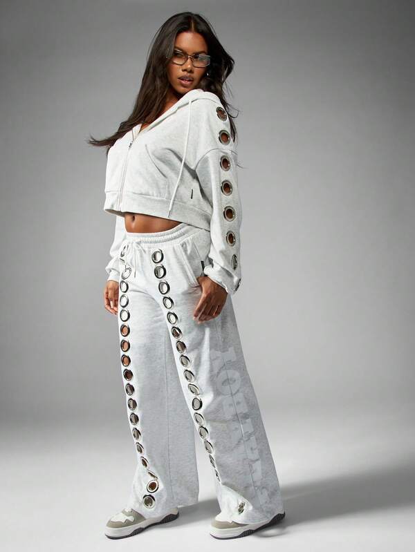 Missguided Missguided X Playboy Wide Leg Joggers With Metal Eyelet Details