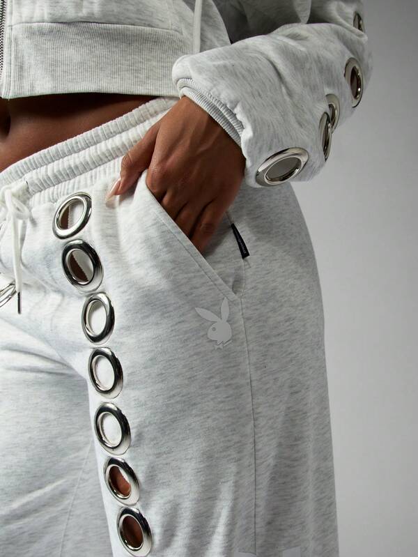 Missguided Missguided X Playboy Wide Leg Joggers With Metal Eyelet Details