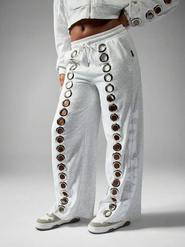 missguided Missguided x Playboy Wide Leg Joggers With Metal Eyelet Details