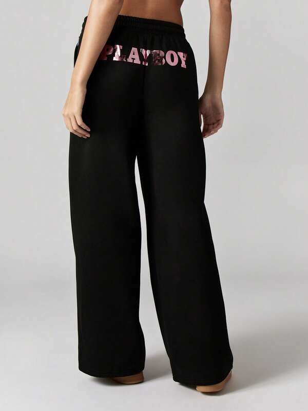 Missguided Missguided X Playboy Wide Leg Joggers With Metallic Brand Logo
