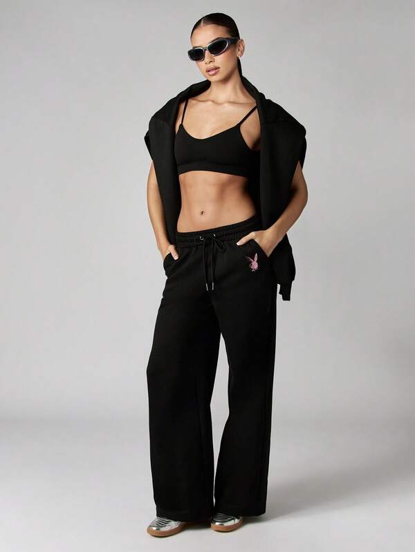 Missguided Missguided X Playboy Wide Leg Joggers With Metallic Brand Logo