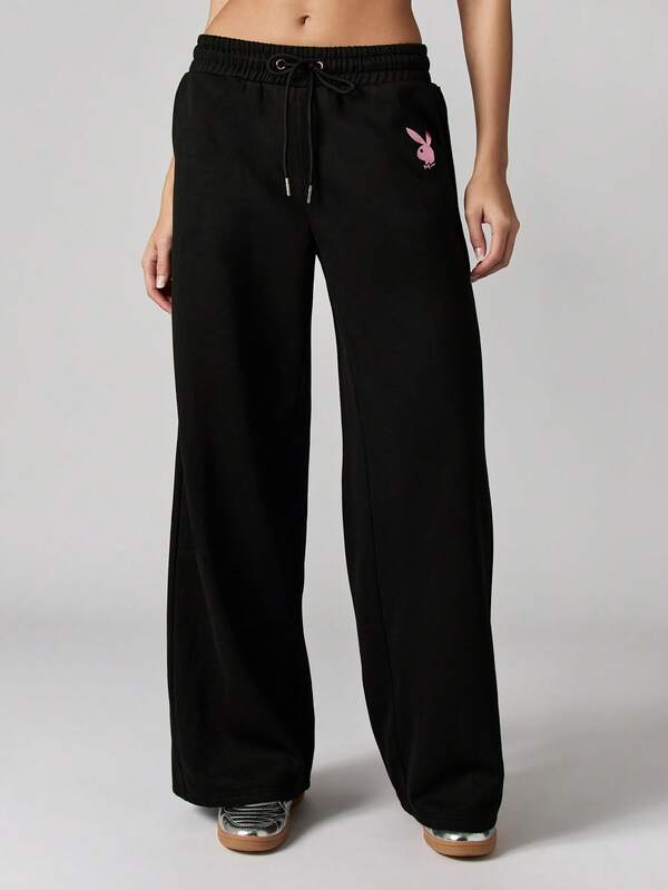Missguided Missguided X Playboy Wide Leg Joggers With Metallic Brand Logo
