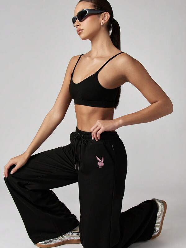 missguided Missguided x Playboy Wide Leg Joggers With Metallic Brand Logo