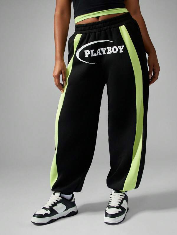 missguided Missguided x Playboy Wide Leg Joggers With Neon Side Panels